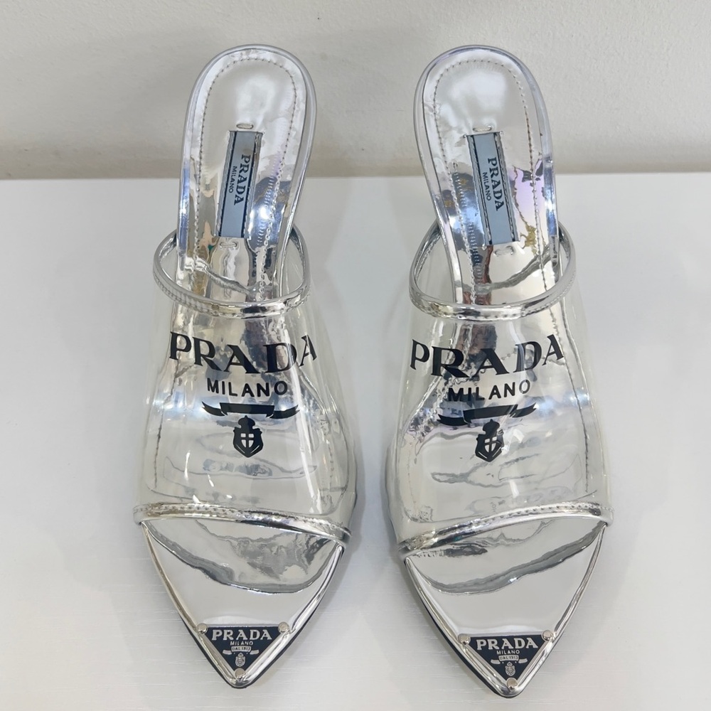 Prada Silver Mules